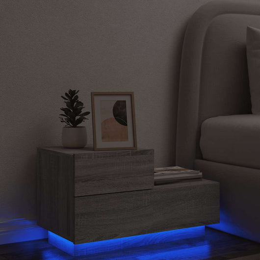 Comodino con Luci LED-Tavolino da notte Grigio Sonoma 70x36x40,5 cm