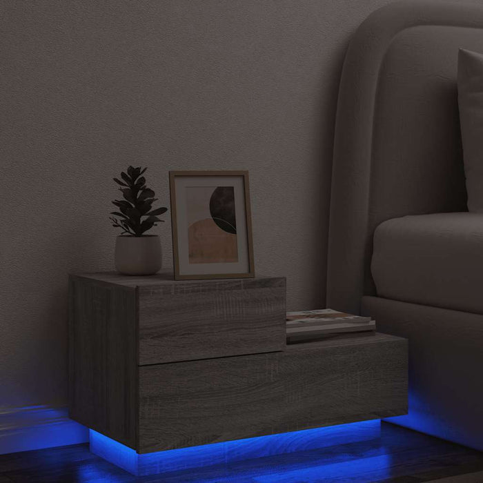 Comodino con Luci LED-Tavolino da notte Grigio Sonoma 70x36x40,5 cm