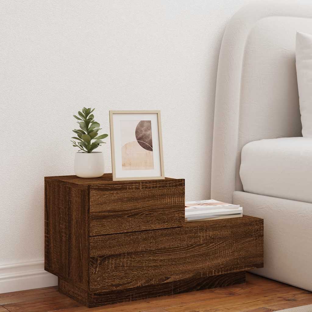 Comodino con Luci LED-Tavolino da notte Rovere Marrone 70x36x40,5 cm