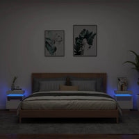 Comodini con Luci LED 2pz-Set di 2 Tavolino da notte Bianchi 40x39x48,5 cm
