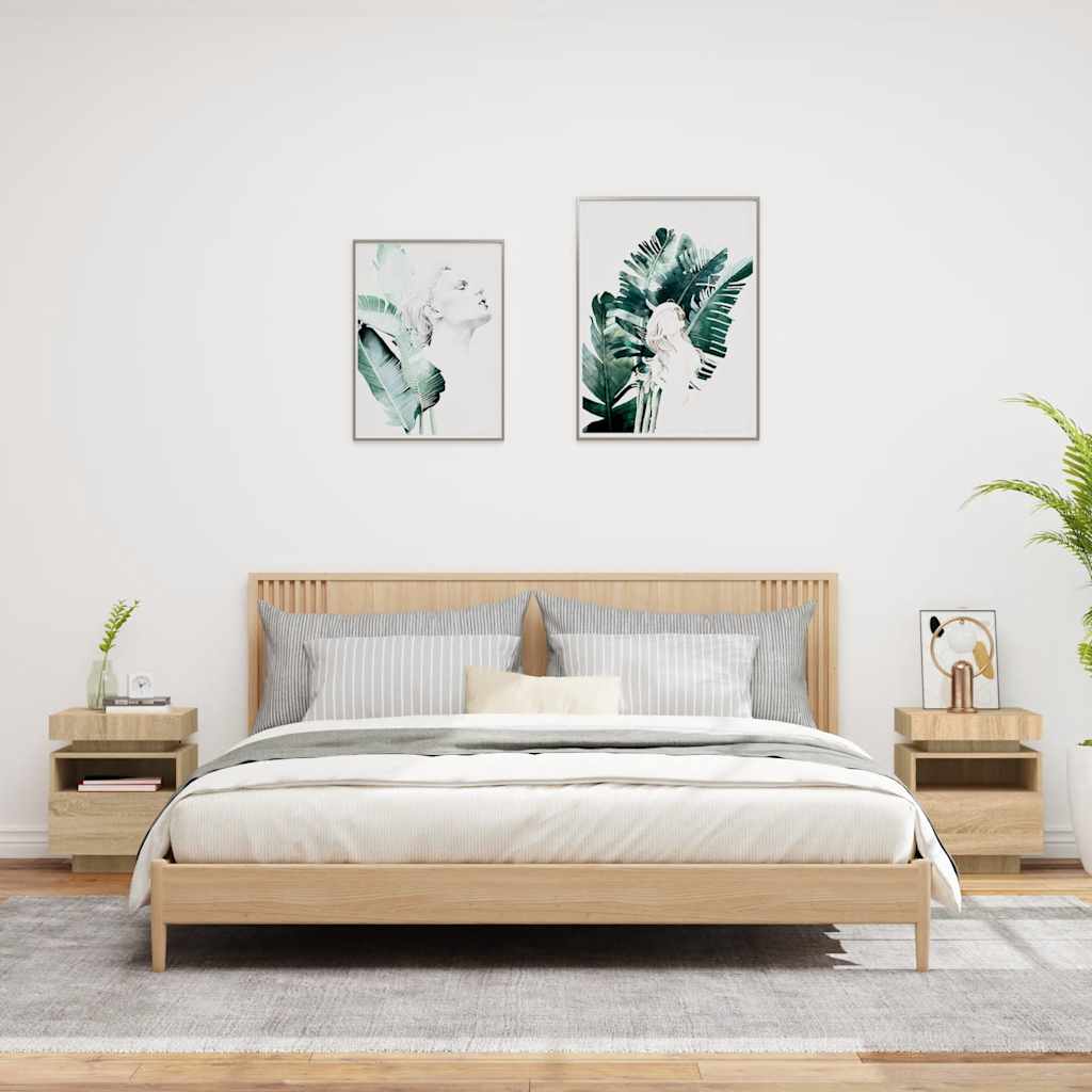 Comodini con Luci LED 2pz-Set di 2 Tavolino da notte Rovere Sonoma 40x39x48,5 cm