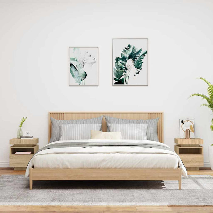 Comodini con Luci LED 2pz-Set di 2 Tavolino da notte Rovere Sonoma 40x39x48,5 cm