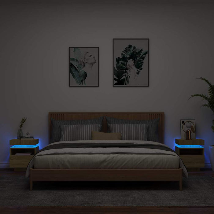 Comodini con Luci LED 2pz-Set di 2 Tavolino da notte Rovere Sonoma 40x39x48,5 cm