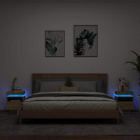 Comodini con Luci LED 2pz Rovere Sonoma 40x39x48,5 cm 836789
