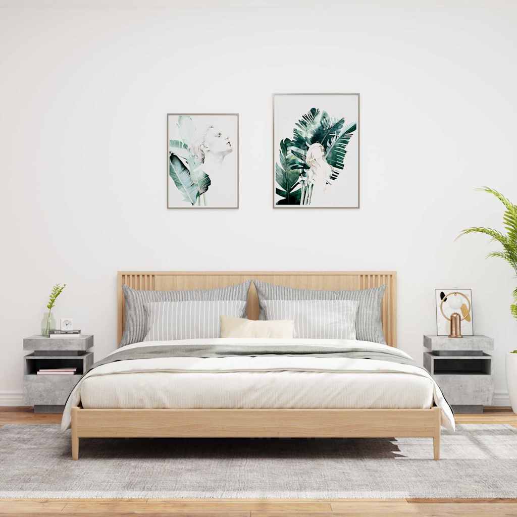 Comodini con Luci LED 2 pz-Set di 2 Tavolino da notte Grigio Cemento 40x39x48,5 cm