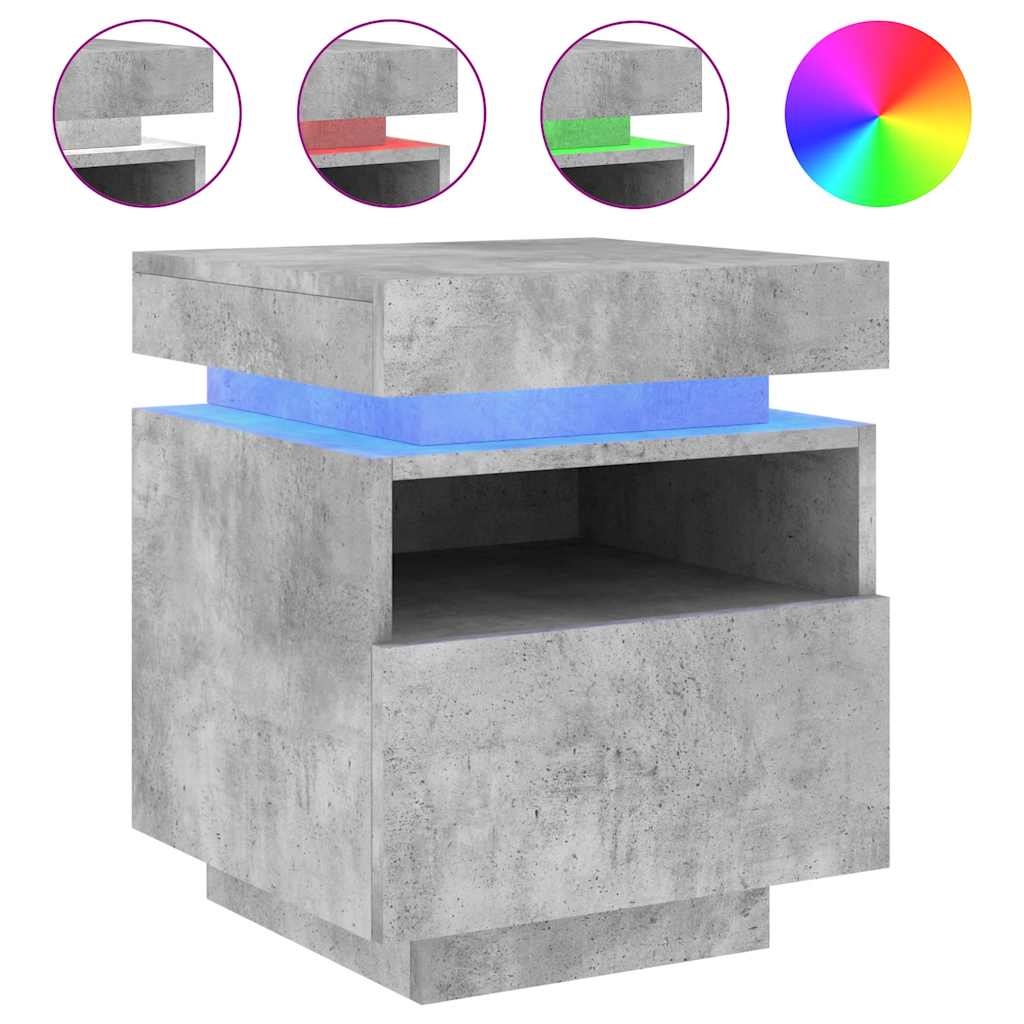 Comodini con Luci LED 2 pz-Set di 2 Tavolino da notte Grigio Cemento 40x39x48,5 cm