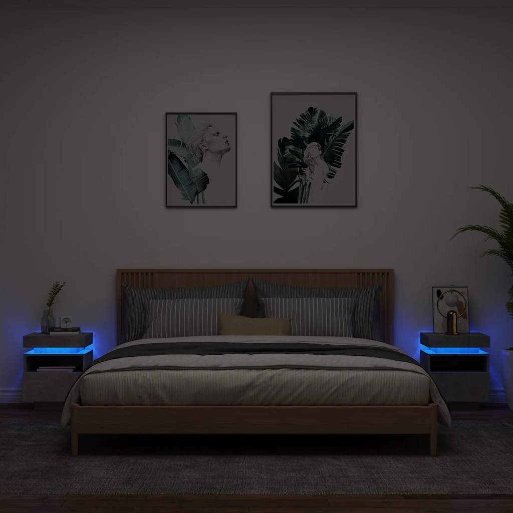 Comodini con Luci LED 2pz Grigio Cemento 40x39x48,5 cm 836791
