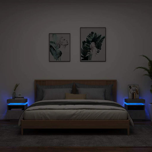 Comodini con Luci LED 2pz Grigio Cemento 40x39x48,5 cm 836791