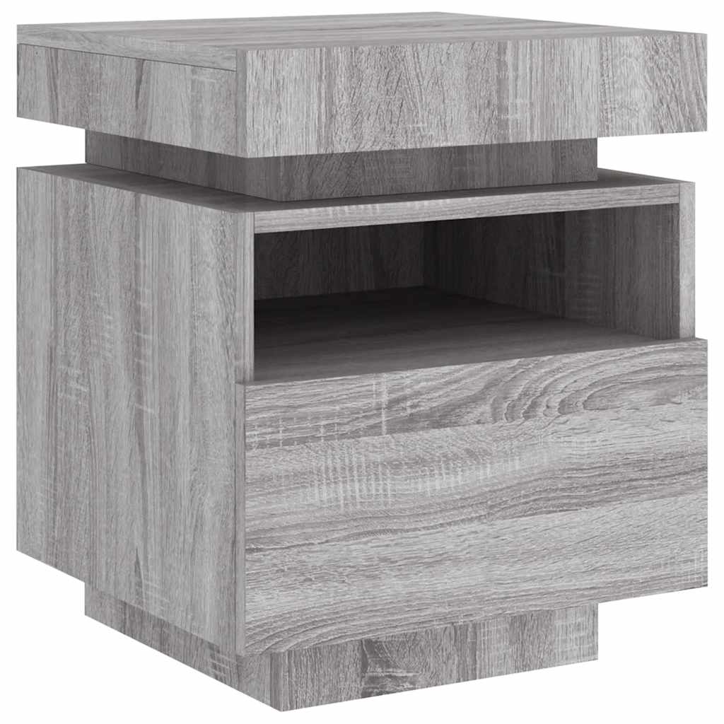 Comodino con Luci LED-Tavolino da notte Grigio Sonoma 40x39x48,5 cm