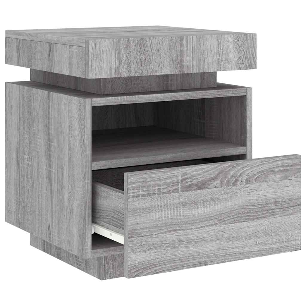 Comodino con Luci LED-Tavolino da notte Grigio Sonoma 40x39x48,5 cm