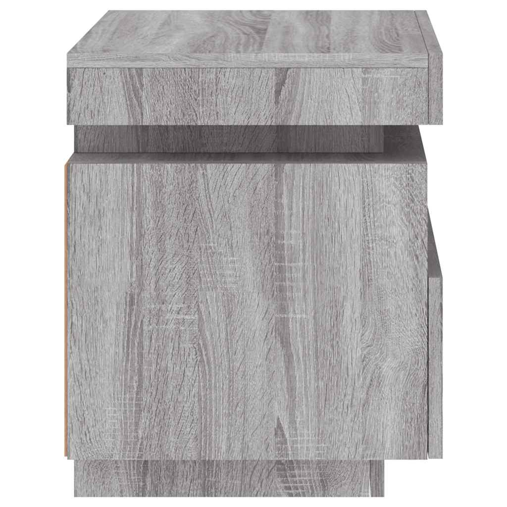 Comodino con Luci LED-Tavolino da notte Grigio Sonoma 40x39x48,5 cm
