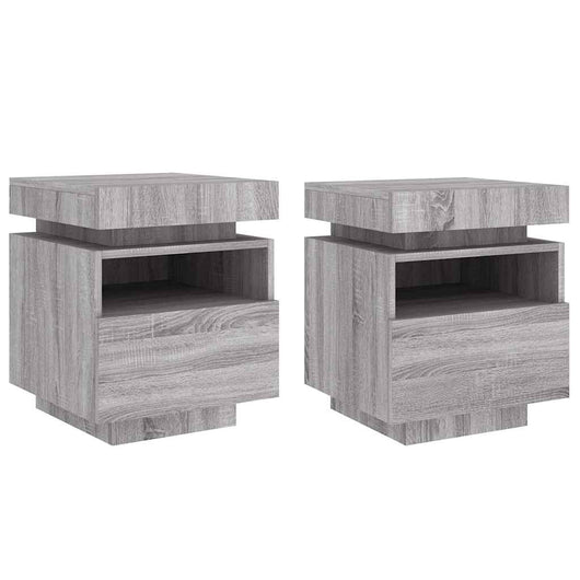 Comodini con Luci LED 2pz-Set di 2 Tavolino da notte Grigio Sonoma 40x39x48,5 cm