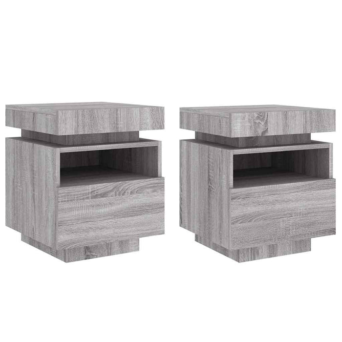 Comodini con Luci LED 2pz-Set di 2 Tavolino da notte Grigio Sonoma 40x39x48,5 cm