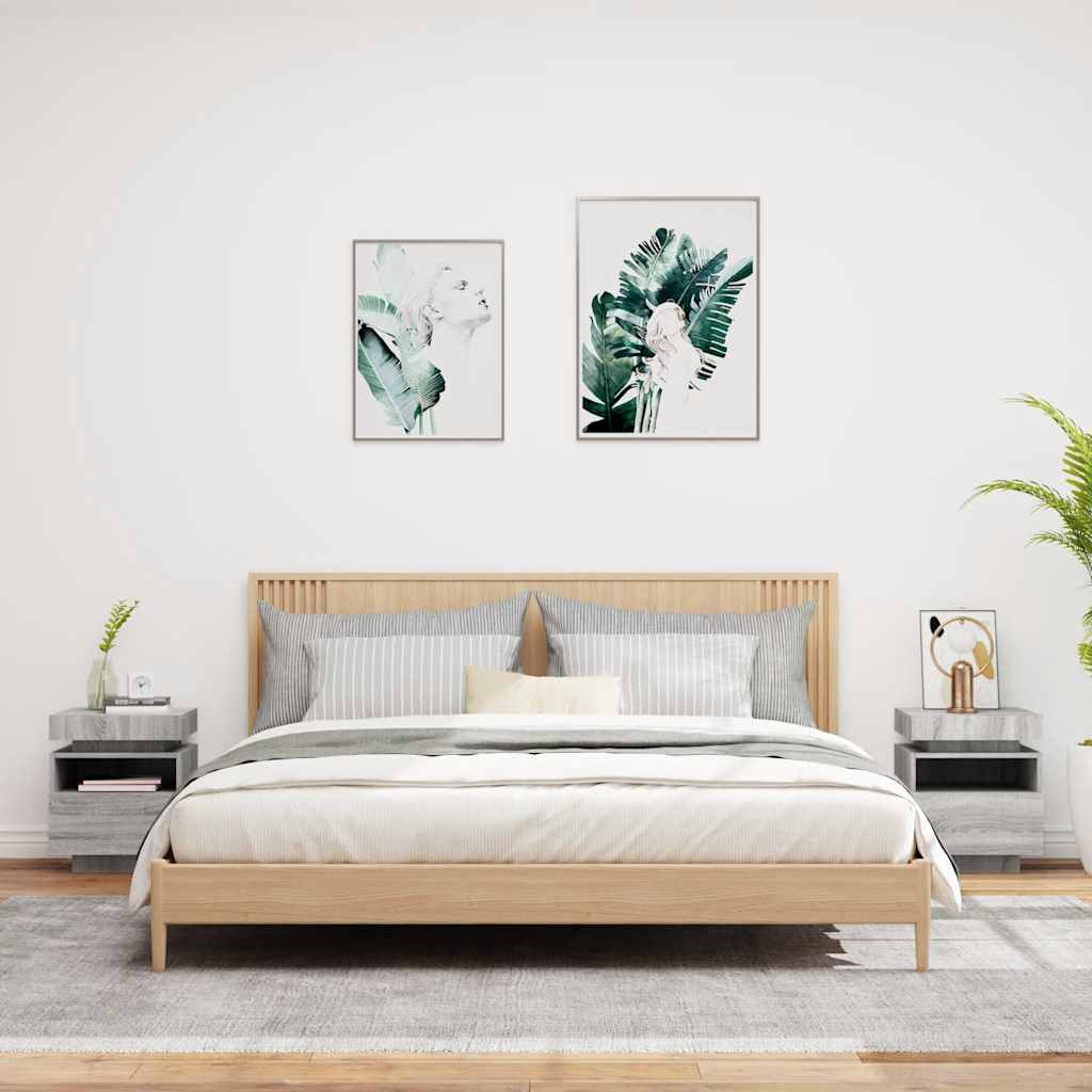 Comodini con Luci LED 2pz Grigio Sonoma 40x39x48,5 cm 836795