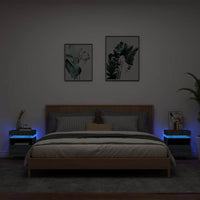Comodini con Luci LED 2pz-Set di 2 Tavolino da notte Grigio Sonoma 40x39x48,5 cm