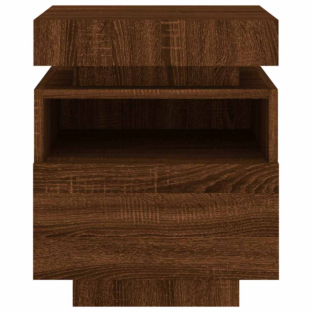 Comodino con Luci LED-Tavolino da notte Rovere Marrone 40x39x48,5 cm