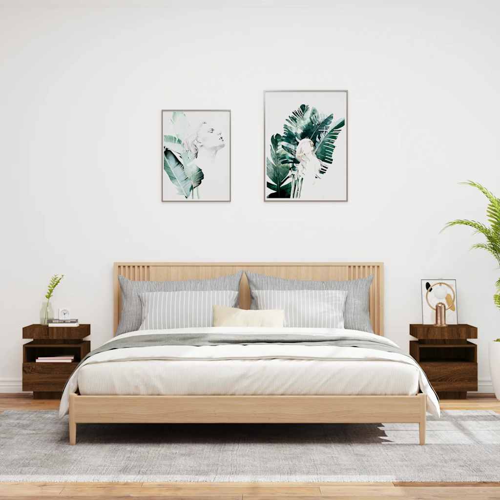 Comodini con Luci LED 2pz-Set di 2 Tavolino da notte Rovere Marrone 40x39x48,5 cm