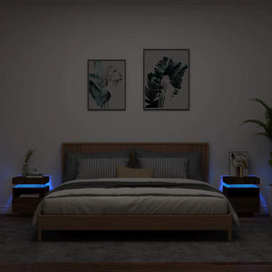 Comodini con Luci LED 2pz-Set di 2 Tavolino da notte Rovere Marrone 40x39x48,5 cm