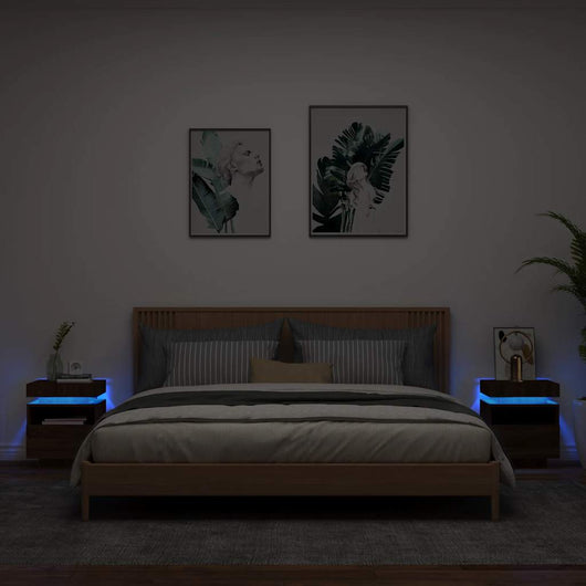 Comodini con Luci LED 2pz-Set di 2 Tavolino da notte Rovere Marrone 40x39x48,5 cm