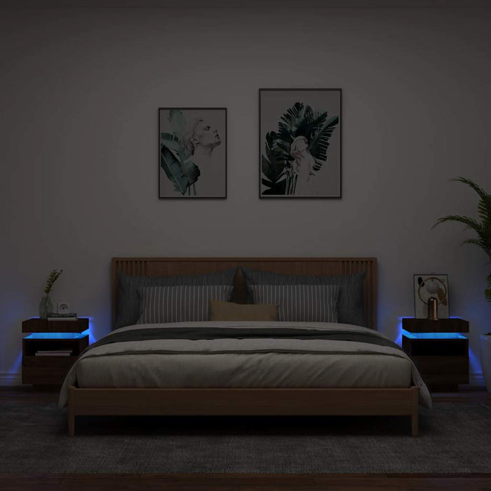Comodini con Luci LED 2pz-Set di 2 Tavolino da notte Rovere Marrone 40x39x48,5 cm