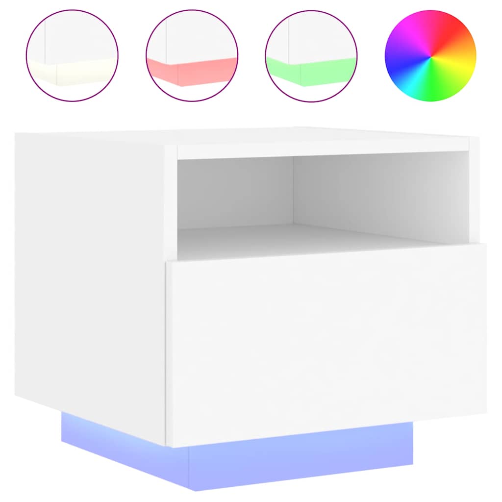 Comodini con Luci LED 2 pz-Set di 2 Tavolino da notte Bianchi 40x39x37 cm