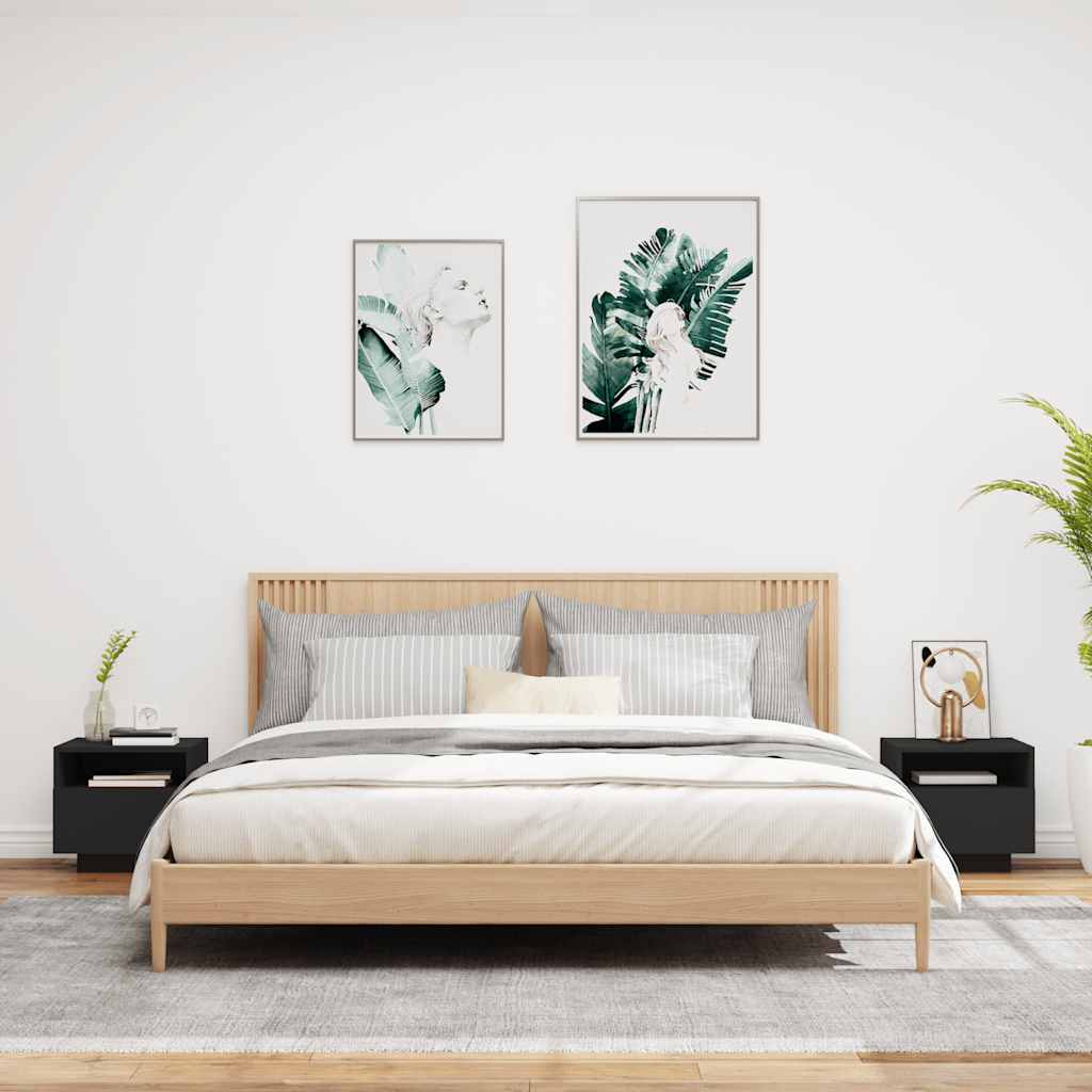 Comodini con Luci LED 2pz-Set di 2 Tavolino da notte Neri 40x39x37 cm