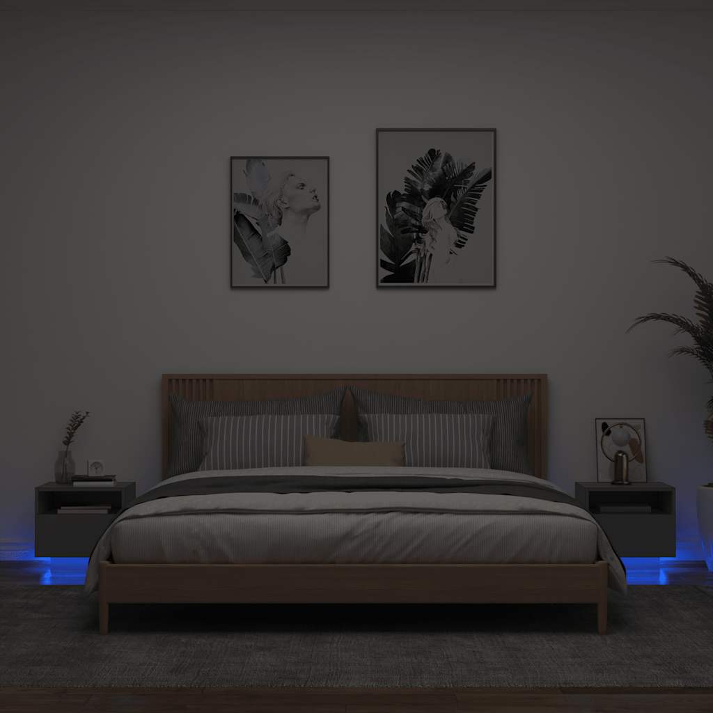 Comodini con Luci LED 2pz-Set di 2 Tavolino da notte Neri 40x39x37 cm
