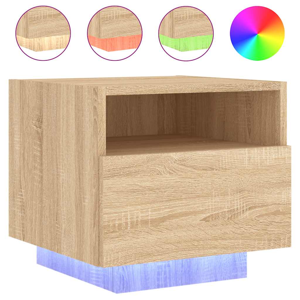 Comodini con Luci LED 2pz-Set di 2 Tavolino da notte Rovere Sonoma 40x39x37 cm