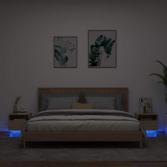 Comodini con Luci LED 2pz-Set di 2 Tavolino da notte Rovere Sonoma 40x39x37 cm
