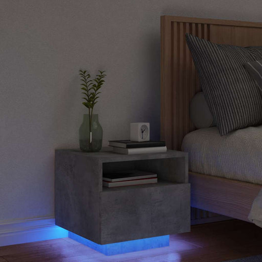 Comodino con Luci LED-Tavolino da notte Grigio Cemento 40x39x37 cm