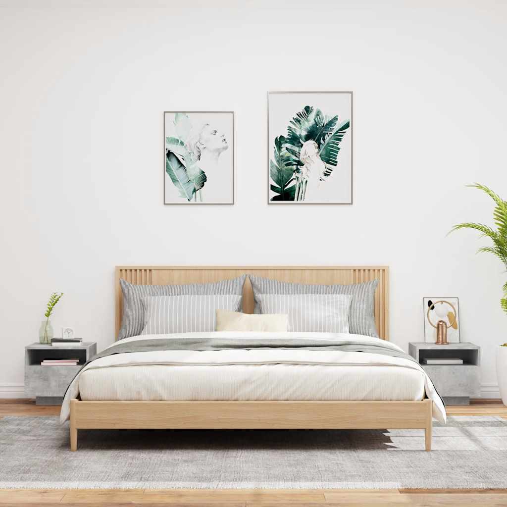 Comodini con Luci LED 2 pz-Set di 2 Tavolino da notte Grigio Cemento 40x39x37 cm