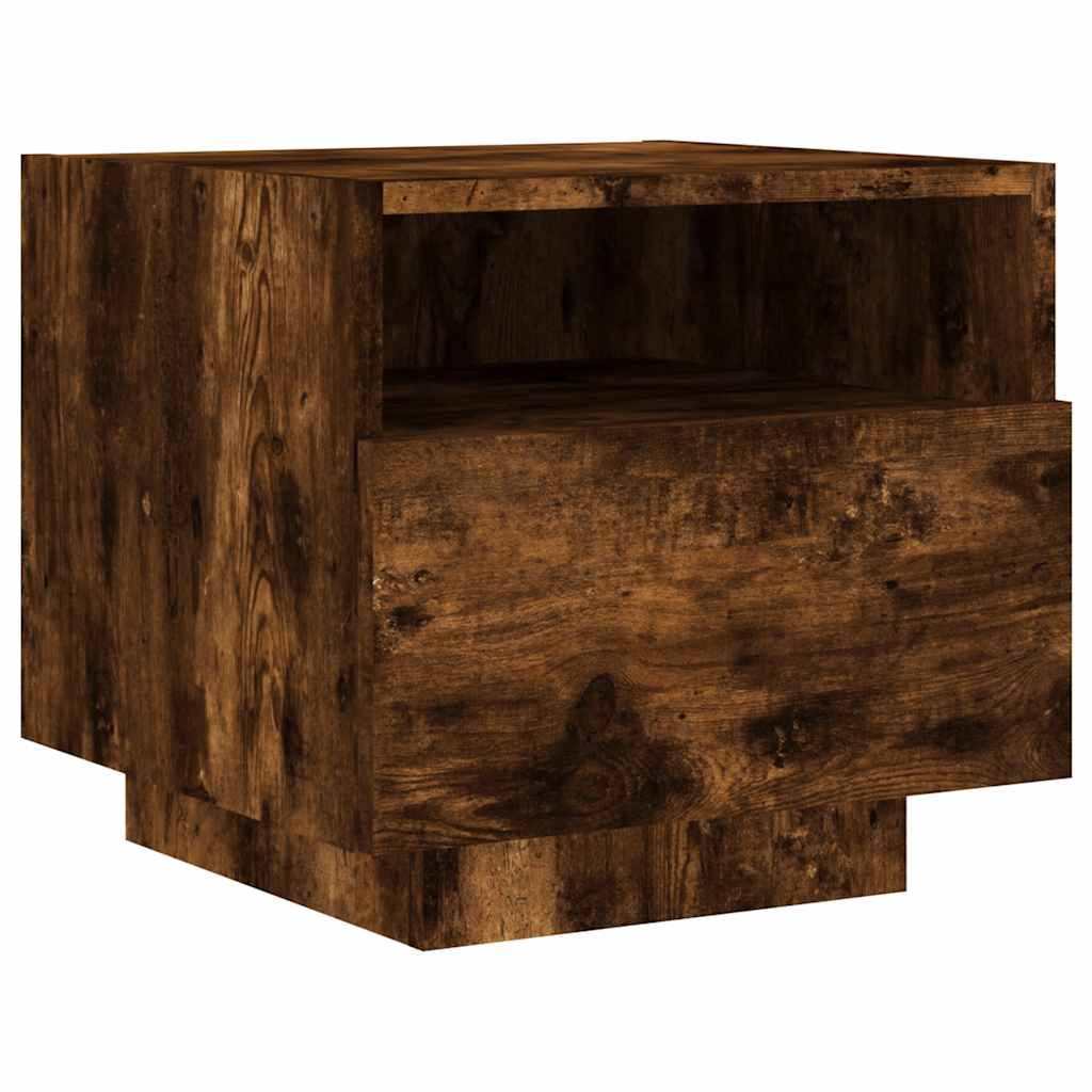 Comodino con Luci LED-Tavolino da notte Rovere Fumo 40x39x37 cm