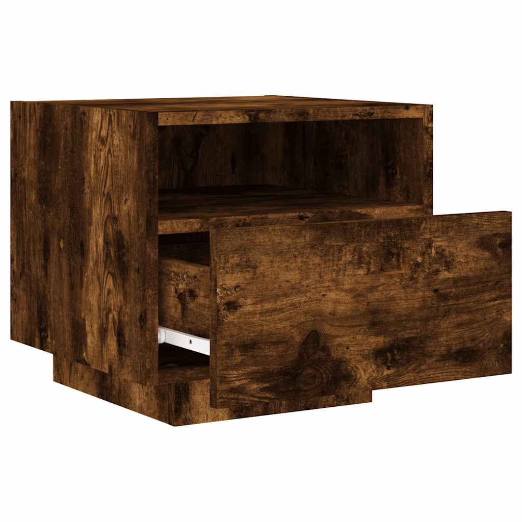 Comodino con Luci LED-Tavolino da notte Rovere Fumo 40x39x37 cm