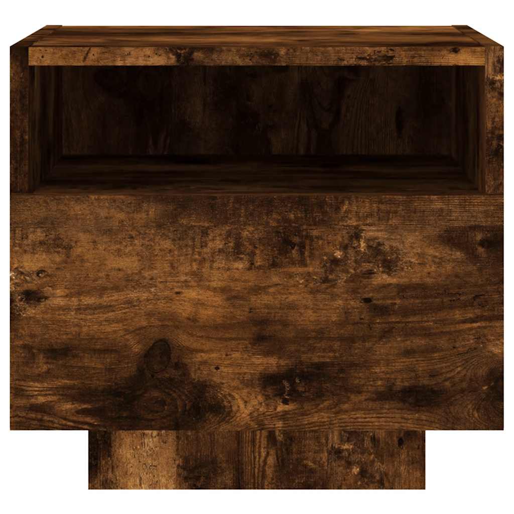 Comodino con Luci LED-Tavolino da notte Rovere Fumo 40x39x37 cm