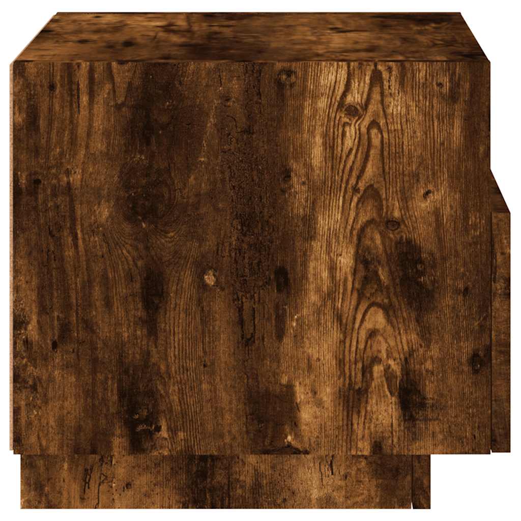 Comodino con Luci LED-Tavolino da notte Rovere Fumo 40x39x37 cm