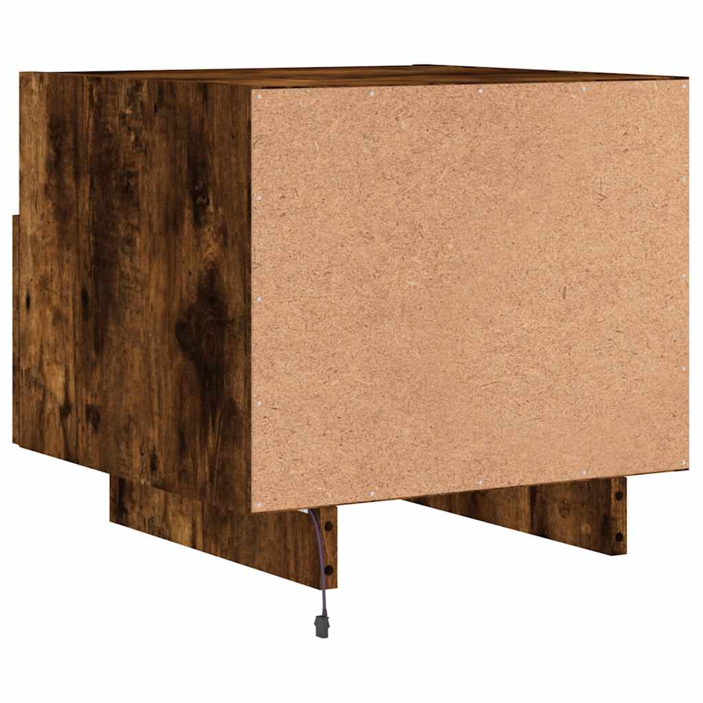 Comodino con Luci LED-Tavolino da notte Rovere Fumo 40x39x37 cm