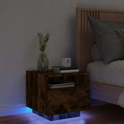 Comodino con Luci LED-Tavolino da notte Rovere Fumo 40x39x37 cm