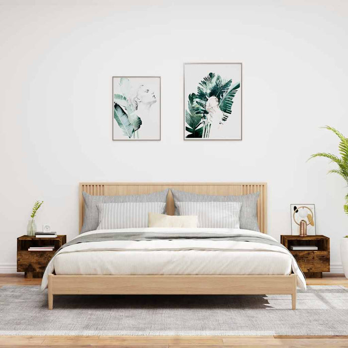 Comodini con Luci LED 2pz-Set di 2 Tavolino da notte Rovere Fumo 40x39x37 cm
