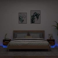 Comodini con Luci LED 2pz-Set di 2 Tavolino da notte Rovere Fumo 40x39x37 cm