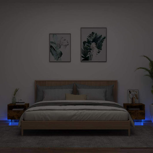 Comodini con Luci LED 2pz-Set di 2 Tavolino da notte Rovere Fumo 40x39x37 cm
