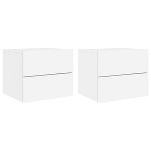 Comodini a Parete con Luci LED 2 pz-Set di 2 Tavolino da notte Bianchi