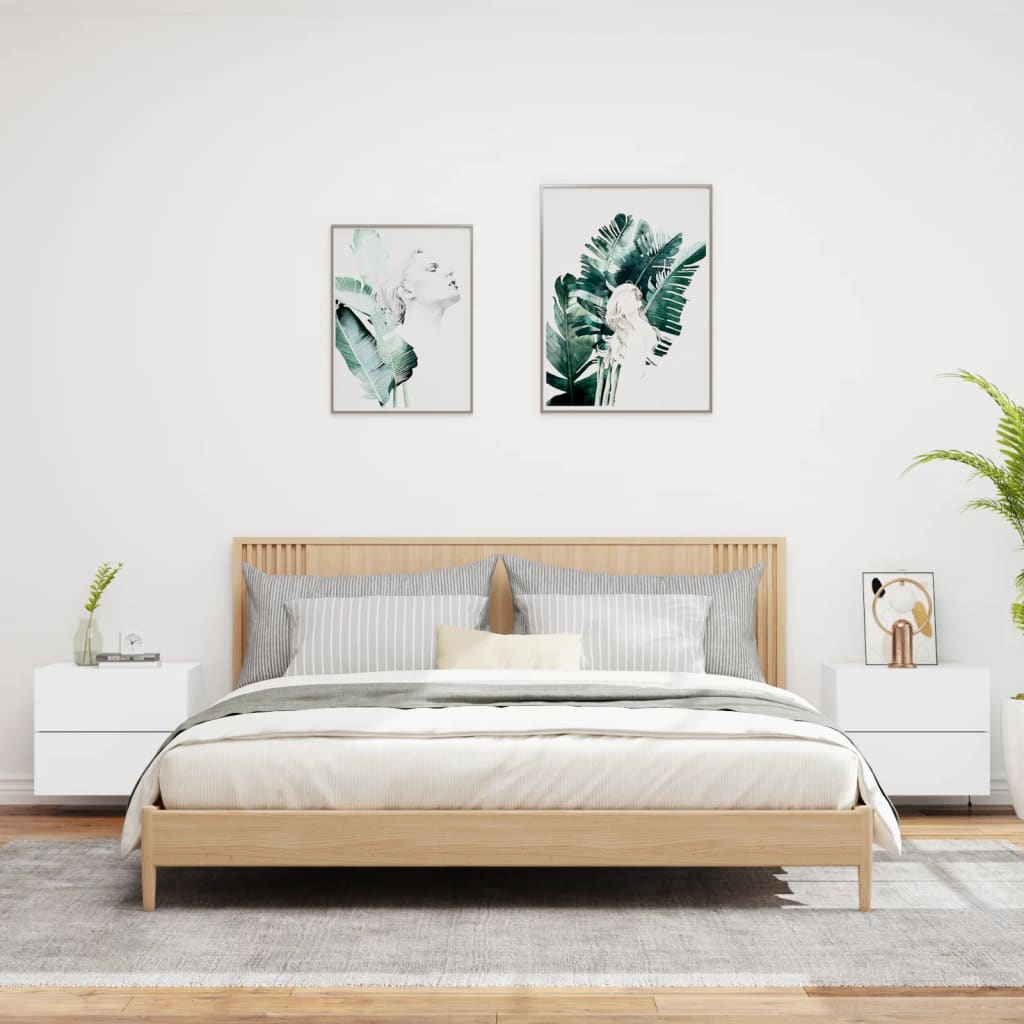 Comodini a Parete con Luci LED 2 pz Bianchicod mxl 84996