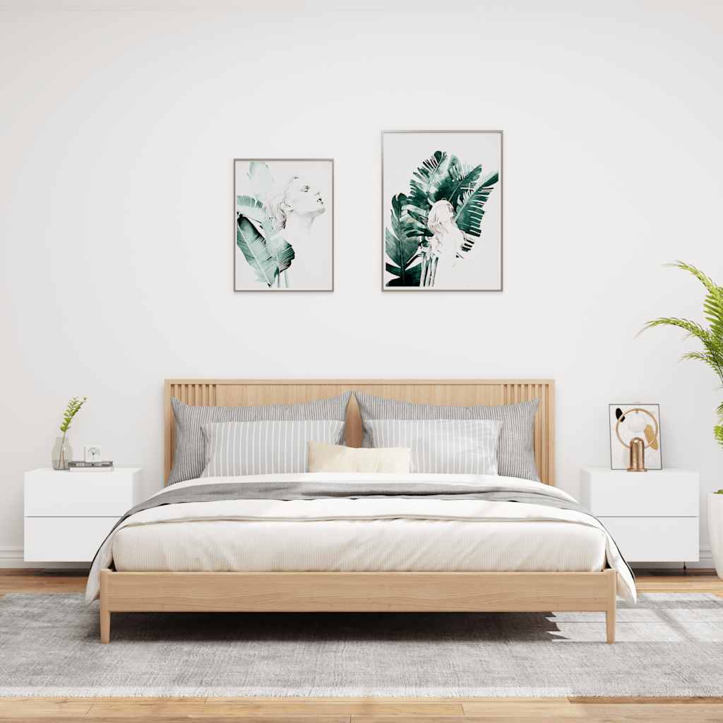 Comodini a Parete con Luci LED 2 pz-Set di 2 Tavolino da notte Bianchi