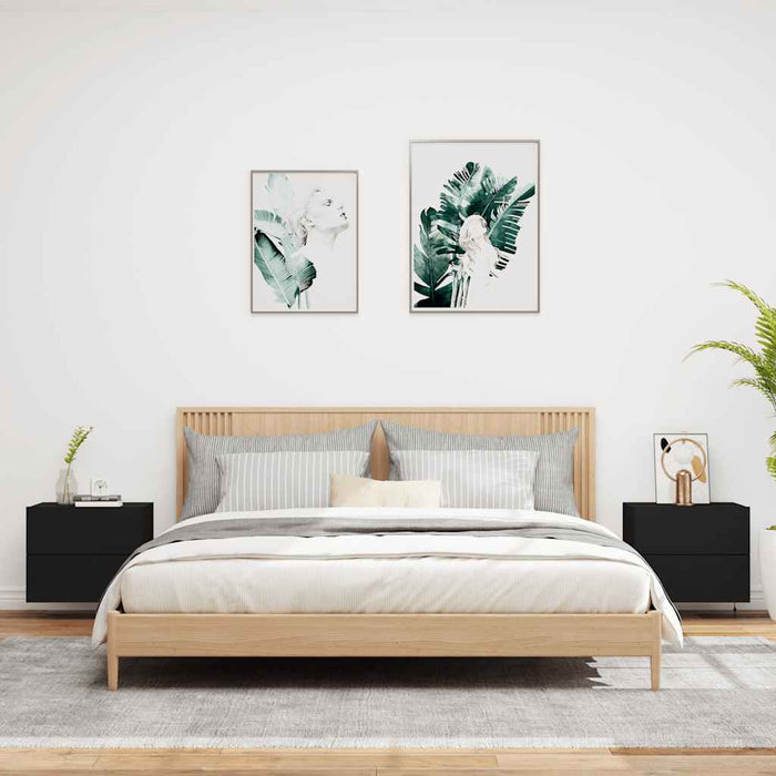 Comodini a Parete con Luci LED 2 pz Neri 836815