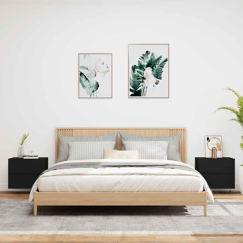 Comodini a Parete con Luci LED 2 pz-Set di 2 Tavolino da notte Neri 275356