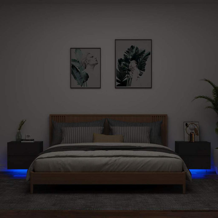 Comodini a Parete con Luci LED 2 pz-Set di 2 Tavolino da notte Neri 275356