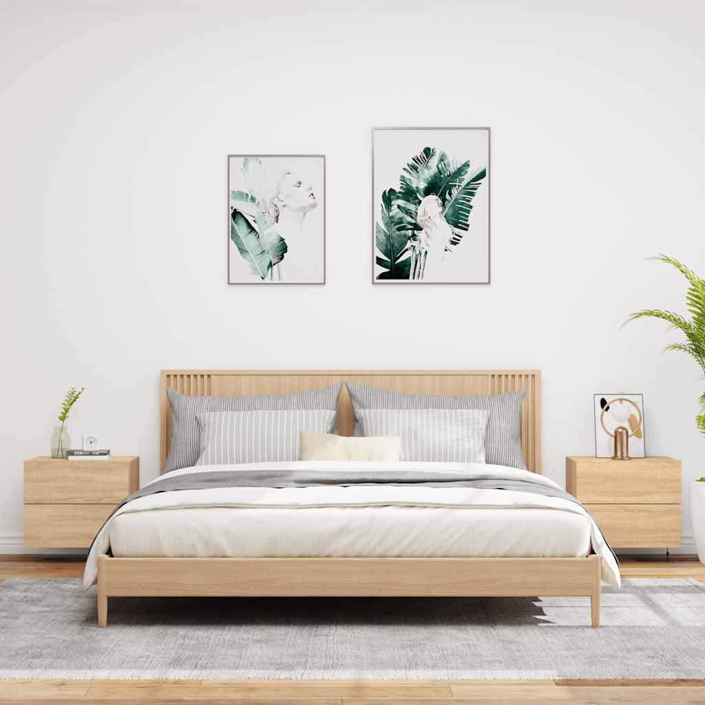 Comodini a Parete con luci LED 2 pz-Set di 2 Tavolino da notte Rovere Sonoma 686442