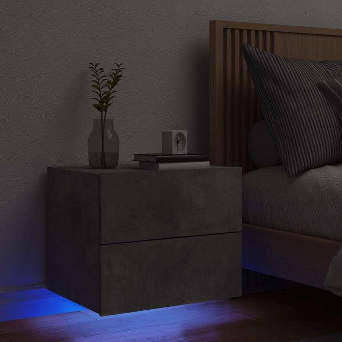 Comodino a Parete con Luci LED-Tavolino da notte sospeso Grigio Cemento 196429