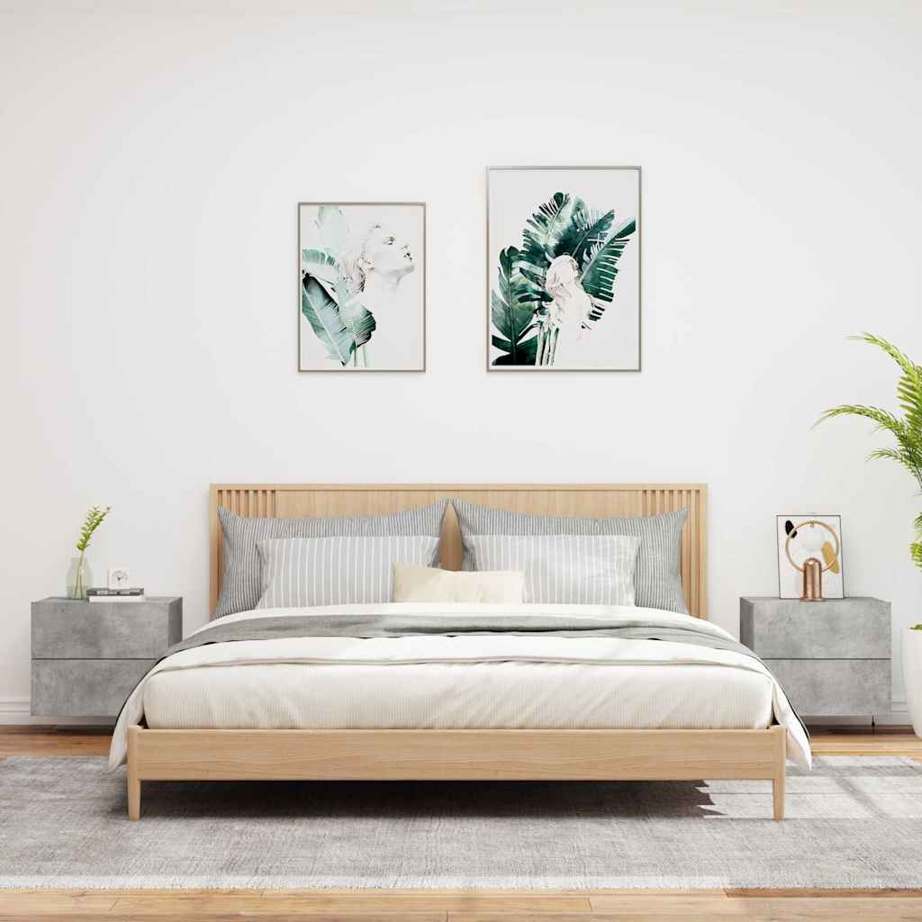 Comodini a Parete con Luci LED 2 pz-Set di 2 Tavolino da notte Grigio Cemento 336024