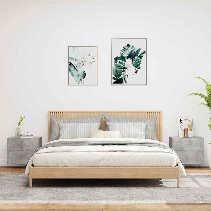 Comodini a Parete con Luci LED 2 pz-Set di 2 Tavolino da notte Grigio Cemento 336024